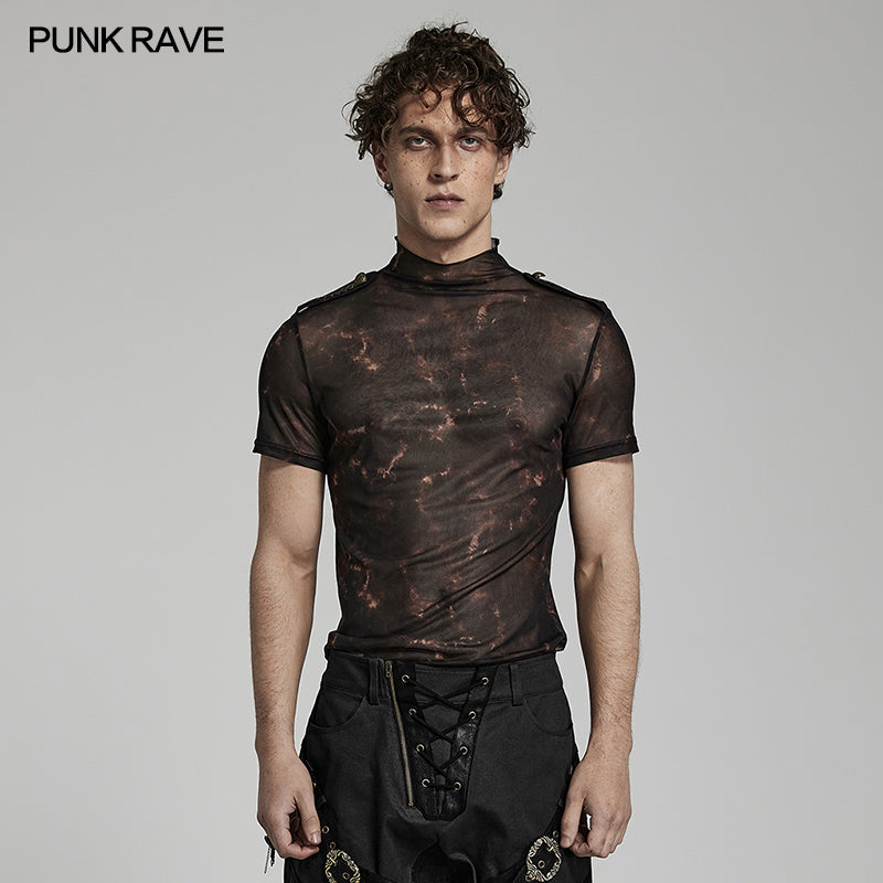 WT-802DQM Doomsday printed mesh T-shirt?-??Punk Rave Clothing