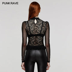 WT-807TCF Goth bubble embroidery lace shirt?-??Punk Rave Clothing