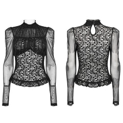 WT-807TCF Goth bubble embroidery lace shirt?-??Punk Rave Clothing