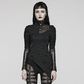 WT-811TCF Gothic Asymmetrical Distressed Punk Long Sleeve Top?-??Punk Rave Clothing