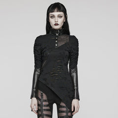 WT-811TCF Gothic Asymmetrical Distressed Punk Long Sleeve Top?-??Punk Rave Clothing