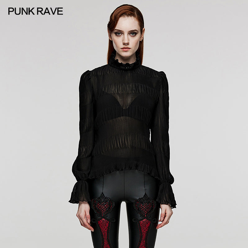 WT-816TCF Goth chiffon delicate lace Shirt?-??Punk Rave Clothing