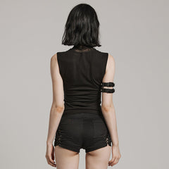 WT-820BXF black Sleeveless Mesh Collar Punk T-Shirt for Goth Style?-??Punk Rave Clothing