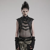 WT-824BXM Edgy Studded Mesh Punk Vest with Buckle Accents?-??Punk Rave Clothing
