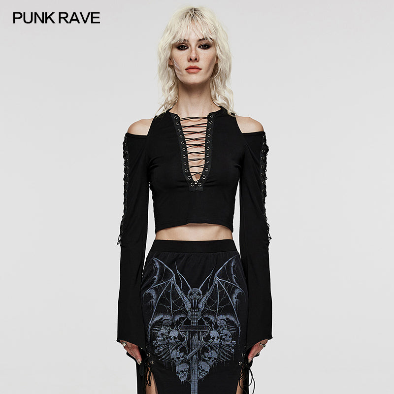 WT-829TCF Goth Sexy deep V T-Shirt?-??Punk Rave Clothing