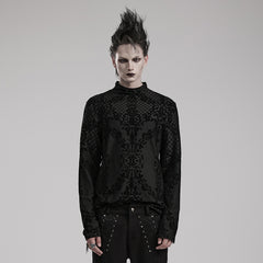 WT-830TCM Gothic T-Shirts Black Velvet Patterned Long Sleeve Top