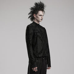 WT-830TCM Gothic T-Shirts Black Velvet Patterned Long Sleeve Top