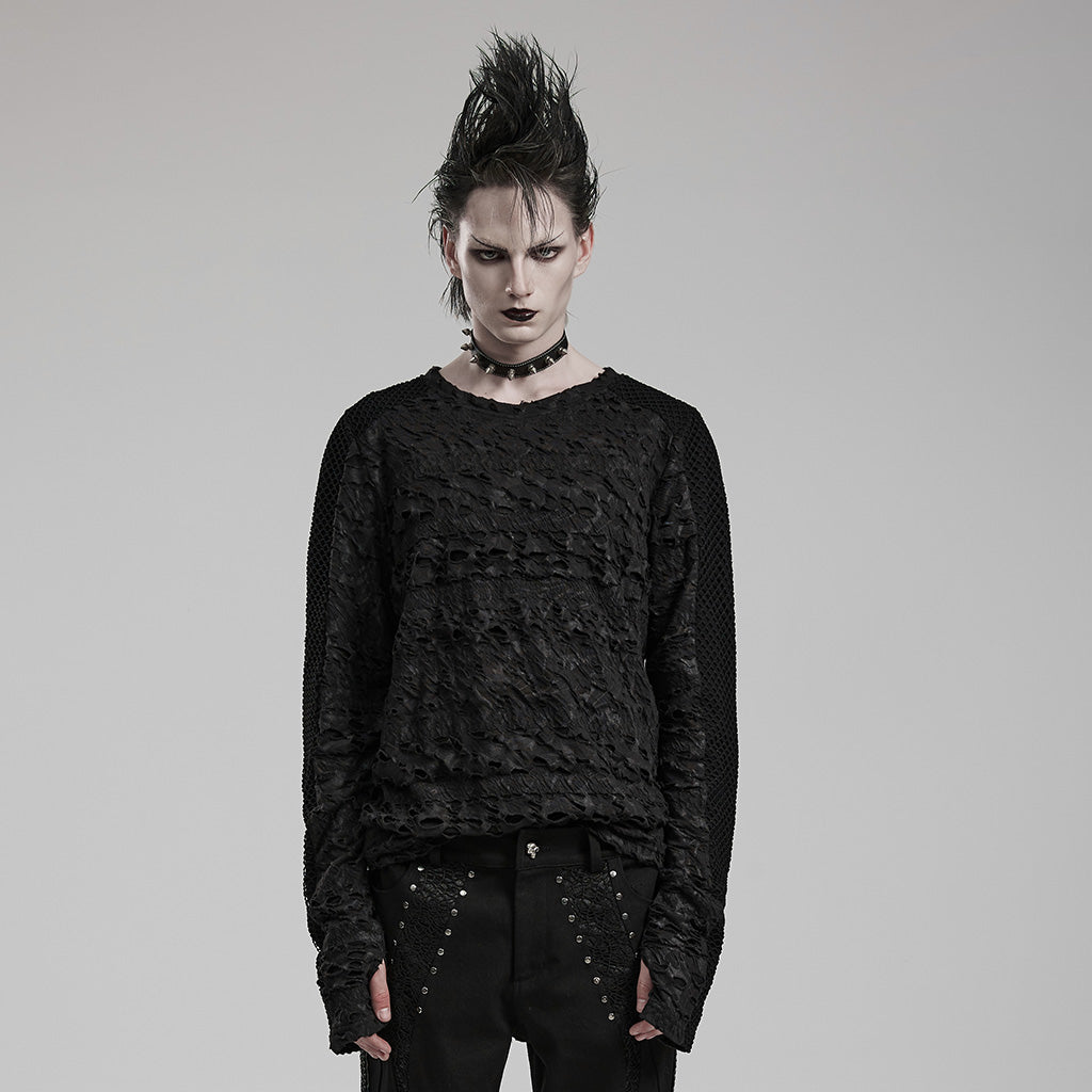 WT-831TCM Mens Gothic Lace Textured Long Sleeve T-Shirt?-??Punk Rave Clothing