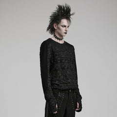 WT-831TCM Mens Gothic Lace Textured Long Sleeve T-Shirt?-??Punk Rave Clothing