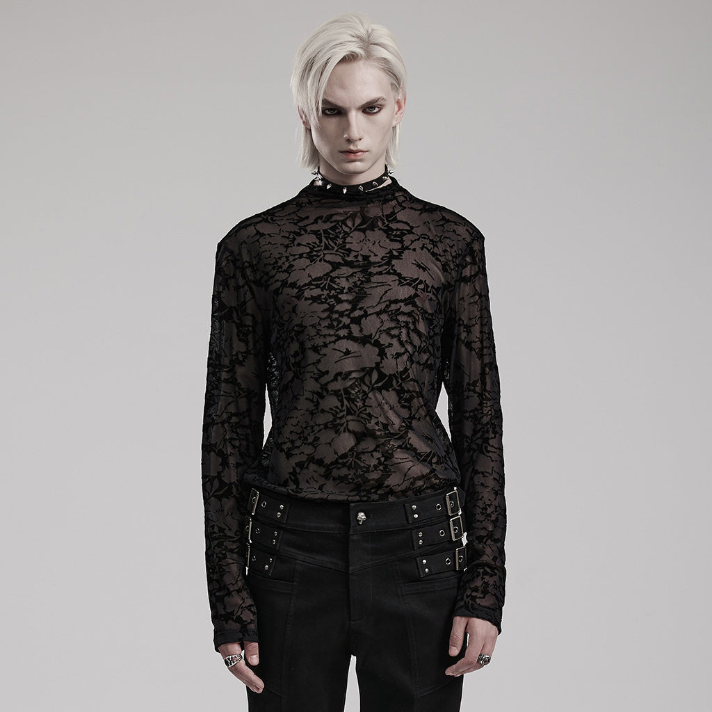 WT-834TCM Gothic Sheer Floral Mesh Long Sleeve T-Shirt?-??Punk Rave Clothing
