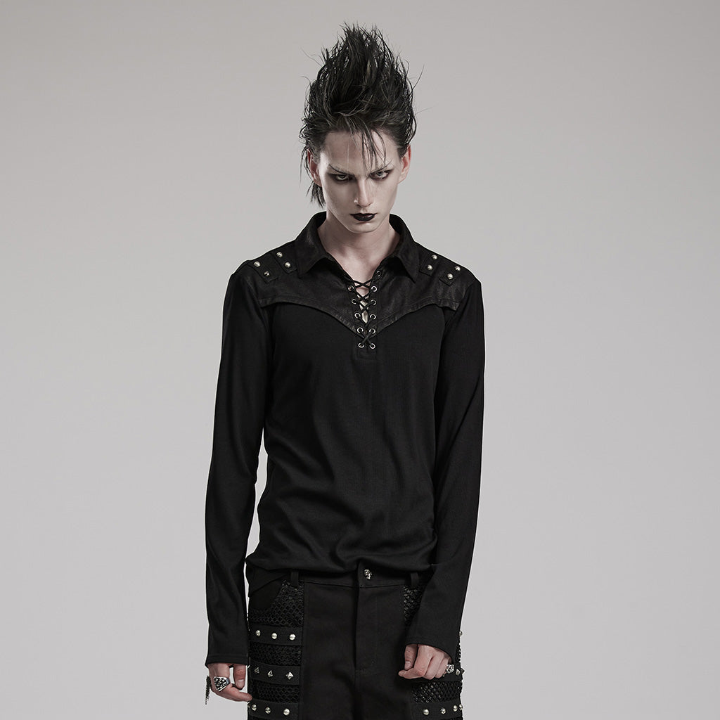 WT-836TCM Edgy Lace-Up black Long Sleeve Punk T-Shirt?-??Punk Rave Clothing