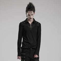 WT-836TCM Edgy Lace-Up black Long Sleeve Punk T-Shirt?-??Punk Rave Clothing