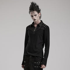 WT-836TCM Edgy Lace-Up black Long Sleeve Punk T-Shirt?-??Punk Rave Clothing