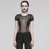 WT-845TDF Edgy black Mesh Bodysuit Rivet Detail Punk Accessories?-??Punk Rave Clothing