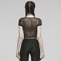 WT-845TDF Edgy black Mesh Bodysuit Rivet Detail Punk Accessories?-??Punk Rave Clothing