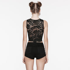 WT-847BXF Sleeveless Gothic Lace Crop Top Floral Patterned Design?-??Punk Rave Clothing
