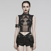 WT-848BXF Edgy Mesh Harness Gothic Punk Crop Top Shirt?-??Punk Rave Clothing