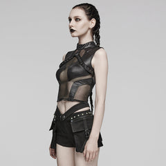 WT-848BXF Edgy Mesh Harness Gothic Punk Crop Top Shirt?-??Punk Rave Clothing