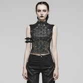 WT-849BXF Gothic Mesh Sleeveless Top with Metallic Rivet Details?-??Punk Rave Clothing