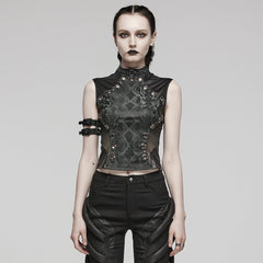 WT-849BXF Gothic Mesh Sleeveless Top with Metallic Rivet Details?-??Punk Rave Clothing