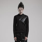 WT-851TCM black Leather Studded Accent Punk T-Shirts Long Sleeve?-??Punk Rave Clothing