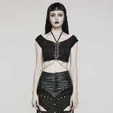 WT-852TDF Edgy Gothic Chain Halter Punk T-Shirt Cropped Top?-??Punk Rave Clothing