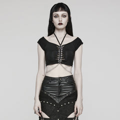 WT-852TDF Edgy Gothic Chain Halter Punk T-Shirt Cropped Top?-??Punk Rave Clothing