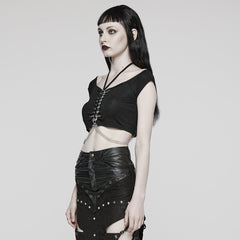 WT-852TDF Edgy Gothic Chain Halter Punk T-Shirt Cropped Top?-??Punk Rave Clothing