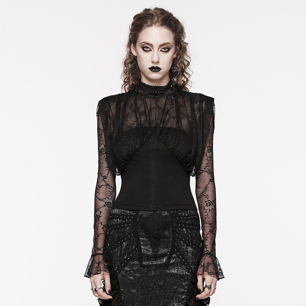 WT-854TCF Victorian Lace Gothic Shirt Sheer Ruffled Long Sleeves?-??Punk Rave Clothing
