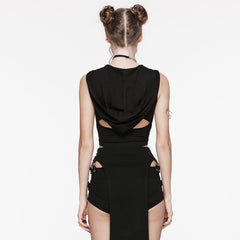 WT-856BXF Riveted Hooded Crop Punk Vest with Strappy Cutouts?-??Punk Rave Clothing