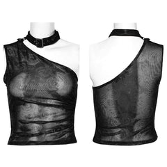 WT-857BXF Gothic Asymmetric Mesh Punk Shirt with Choker Collar?-??Punk Rave Clothing