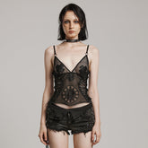 WT-858DDF Gothic Mesh Lace Tank Top With Intricate Mandala Design?-??Punk Rave Clothing