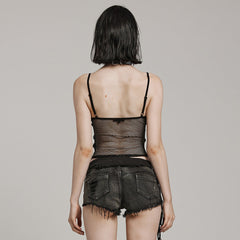 WT-858DDF Gothic Mesh Lace Tank Top With Intricate Mandala Design?-??Punk Rave Clothing