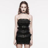 WT-860BXF Edgy Fringed Punk Corset with Faux Leather Belt Straps?-??Punk Rave Clothing