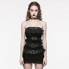 WT-860BXF Edgy Fringed Punk Corset with Faux Leather Belt Straps?-??Punk Rave Clothing
