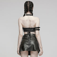 WT-862DDF Edgy Punk Halter Top with Metal Ring Accents?-??Punk Rave Clothing