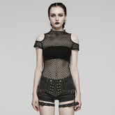 WT-865TDF Gothic Mesh Punk T-Shirt with Cold Shoulder Cutouts?-??Punk Rave Clothing