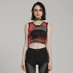 WT-866BXF Tie-Dye Mesh Crop Punk T-Shirt Edgy Fishnet Design?-??Punk Rave Clothing