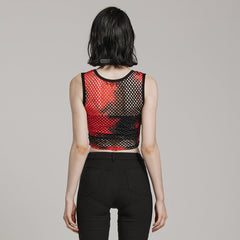 WT-866BXF Tie-Dye Mesh Crop Punk T-Shirt Edgy Fishnet Design?-??Punk Rave Clothing