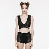 WT-867BXF Asymmetrical Punk Cutout Mesh Tank Top Edgy Fashion?-??Punk Rave Clothing