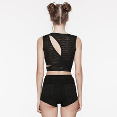 WT-867BXF Asymmetrical Punk Cutout Mesh Tank Top Edgy Fashion?-??Punk Rave Clothing