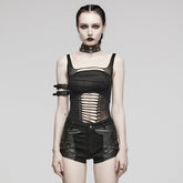 WT-884BXF Edgy black Cutout Tank Top Punk Shirts Statement Style?-??Punk Rave Clothing