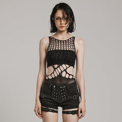 WT-885BXF Edgy Mesh Cutout Bodysuit Punk Accessories black Stretch Fabric?-??Punk Rave Clothing