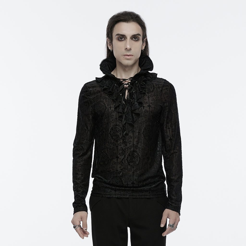 WT-890TCM Mens Gothic High Collar Lace Pattern T-Shirt?-??Punk Rave Clothing