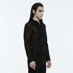 WT-890TCM Mens Gothic High Collar Lace Pattern T-Shirt?-??Punk Rave Clothing