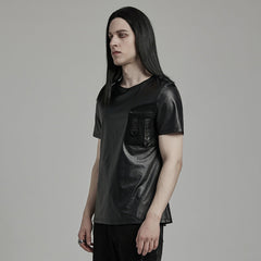 WT-891TDM Edgy black Techwear Punk T-Shirt with Chest Pocket Detailing?-??Punk Rave Clothing