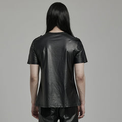 WT-891TDM Edgy black Techwear Punk T-Shirt with Chest Pocket Detailing?-??Punk Rave Clothing