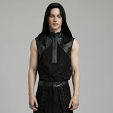WT-892BXM Gothic Sleeveless Hoodie Zippered Leather Accent Punk Shirt?-??Punk Rave Clothing