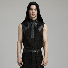 WT-892BXM Gothic Sleeveless Hoodie Zippered Leather Accent Punk Shirt?-??Punk Rave Clothing