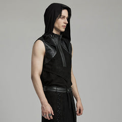 WT-892BXM Gothic Sleeveless Hoodie Zippered Leather Accent Punk Shirt?-??Punk Rave Clothing